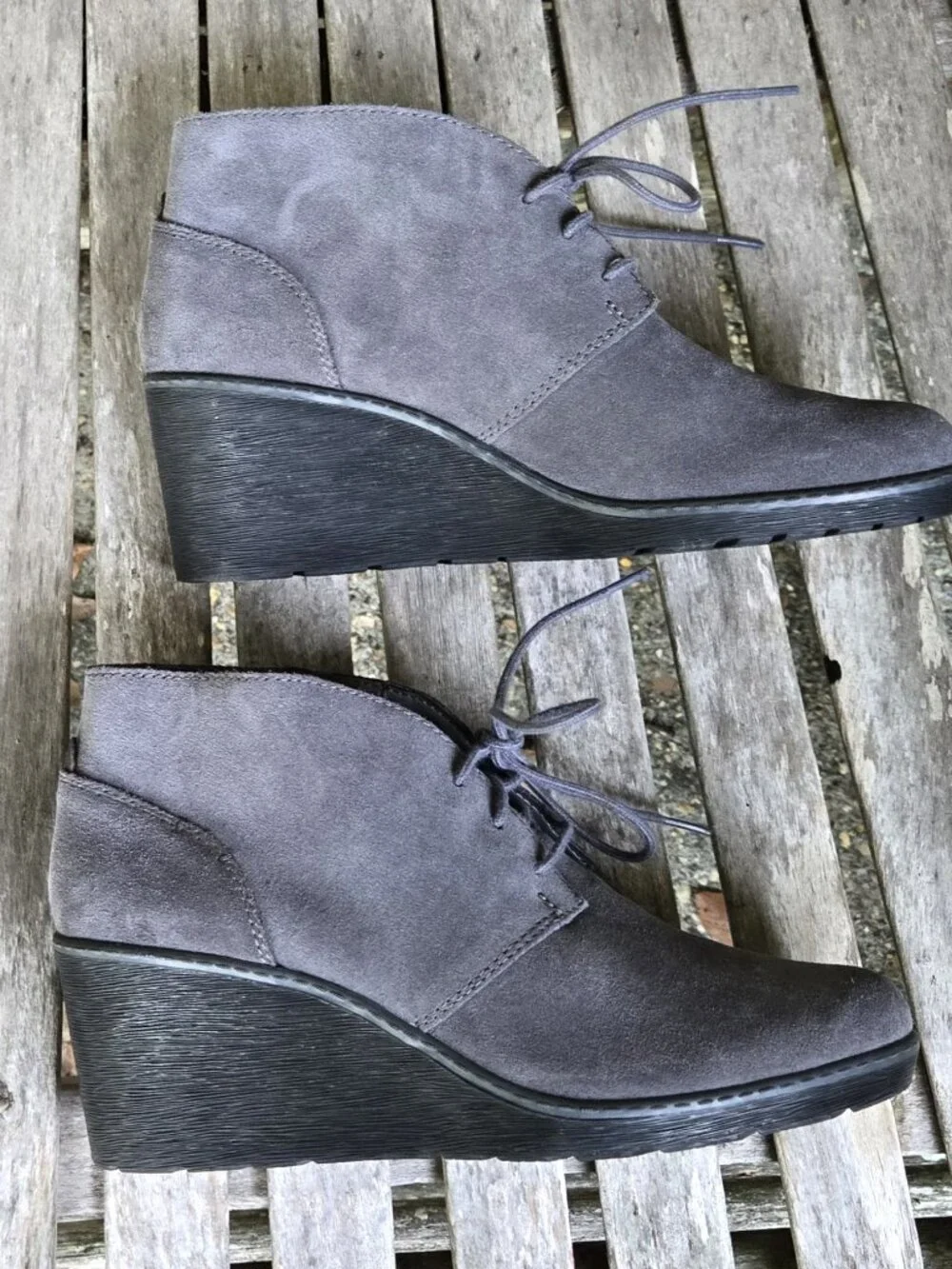 New Clarks Hazen Charm Grey Suede Lace-up Wedge Ankle Boots 8